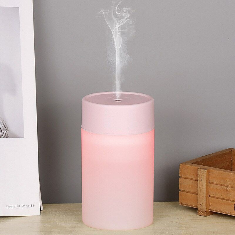 Umidificator aer portabil USB 260ml, difuzor aroma, vaporizator camera, iluminare ambientala, roz