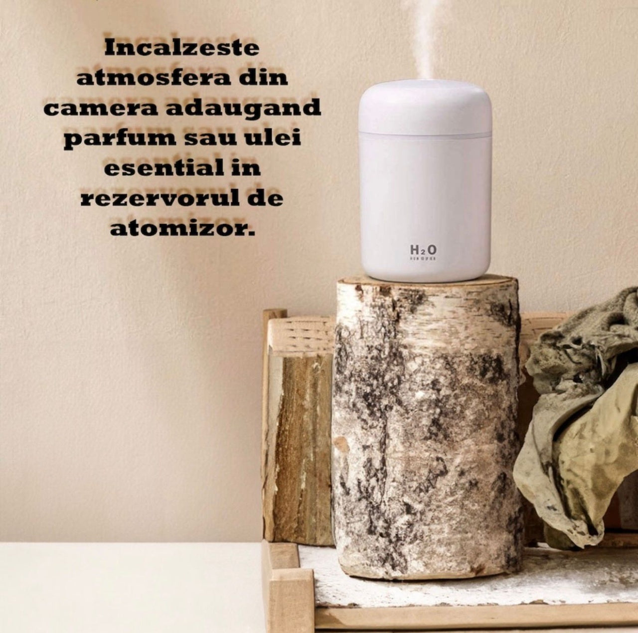Umidificator Aer si Difuzor Aromaterapie 300ml, LED RGB, 2 Moduri Pulverizare, USB, Alb