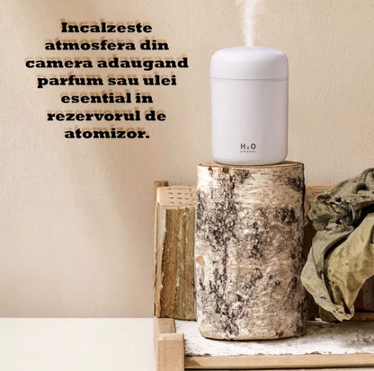 Umidificator Aer si Difuzor Aromaterapie 300ml, LED RGB, 2 Moduri Pulverizare, USB, Alb