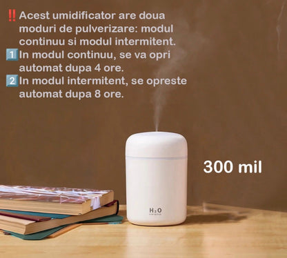 Umidificator Aer si Difuzor Aromaterapie 300ml, LED RGB, 2 Moduri Pulverizare, USB, Alb