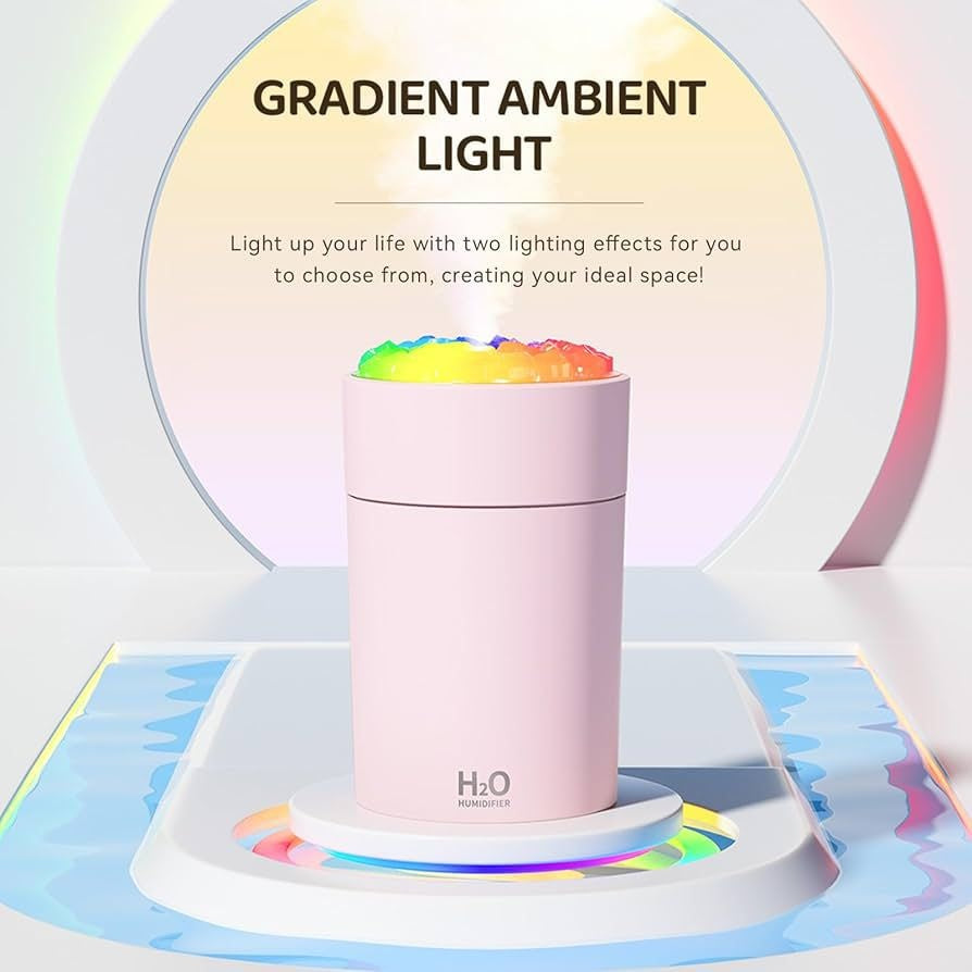 Umidificator aer USB cu lumini RGB, difuzor aromaterapie compact, silentios, roz