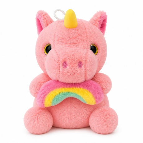 Unicorn de plus 25cm roz cu curcubeu, jucarie moale copii