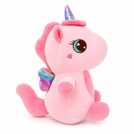 Unicorn de plus 30cm roz cu corn stralucitor si detalii decorative, jucarie moale copii
