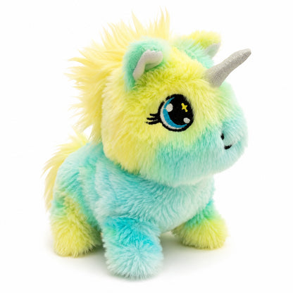 Unicorn vesel de plus multicolor interactiv cu sunete si mers, 17 cm