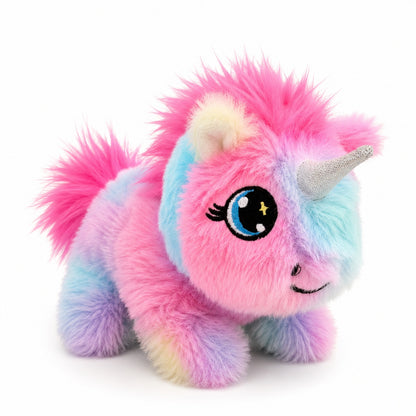 Unicorn vesel de plus multicolor interactiv cu sunete si mers, 17 cm
