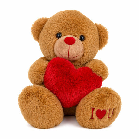 Ursulet de plus maro cu inimioara rosie 20 cm jucarie cadou dragut