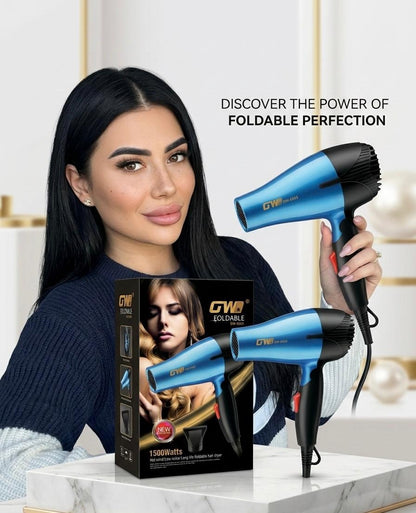 Uscător de păr pliabil GW-6005, 1500W, compact pentru călătorii, Albastru