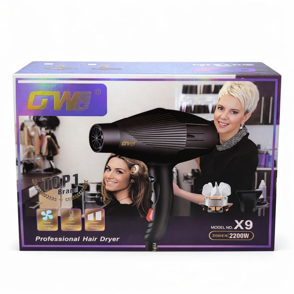 Uscător de păr profesional din plastic, GW-X9, Negru