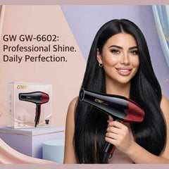 Uscator de par profesional GW-6602, 3000W, 2 trepte viteza, design ergonomic, negru cu rosu