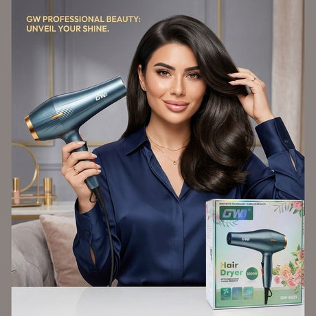 Uscător profesional de păr GW-6621, 3000W, Hair Dryer Professional, Gri cu accente aurii