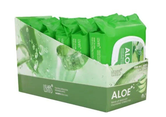 USHAS Aloe Vera Make-Up Remover Cleansing Towelettes , servetele Demachiante cu Aloe Vera pentru Curatare Delicata, 30 Bucati