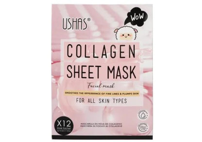 USHAS Collagen Sheet Mask , Masca de Fata cu Colagen pentru Toate Tipurile de Ten, Netezeste si Revitalizeaza Pielea