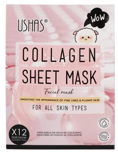USHAS Collagen Sheet Mask , Masca de Fata cu Colagen pentru Toate Tipurile de Ten, Netezeste si Revitalizeaza Pielea