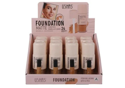 USHAS Foundation Matte Double Coverage 24H , Fond de Ten Matifiant cu Acoperire Dubla si Rezistenta de 24 de Ore, 18g