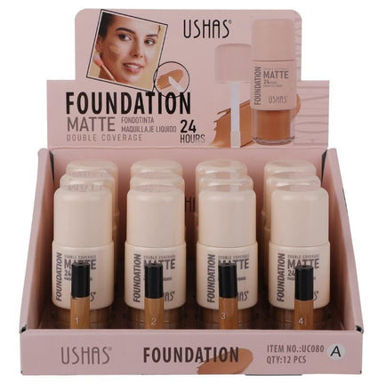 USHAS Foundation Matte Double Coverage 24H , Fond de Ten Matifiant cu Acoperire Dubla si Rezistenta de 24 de Ore, 18g