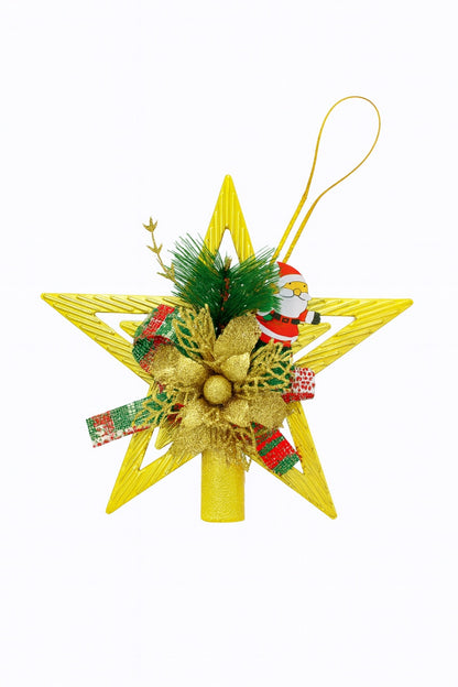 Varf Brad Craciun Stea Aurie cu Poinsettia Glitter si Decor Festiv, 25 cm