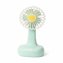 Ventilator birou tip floare margareta, oscilant 90°, 3 viteze, lumina LED, sertar cablu, USB-C, verde