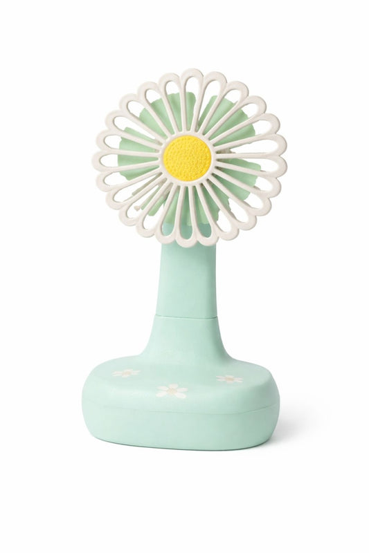 Ventilator birou tip floare margareta, oscilant 90°, 3 viteze, lumina LED, sertar cablu, USB-C, verde