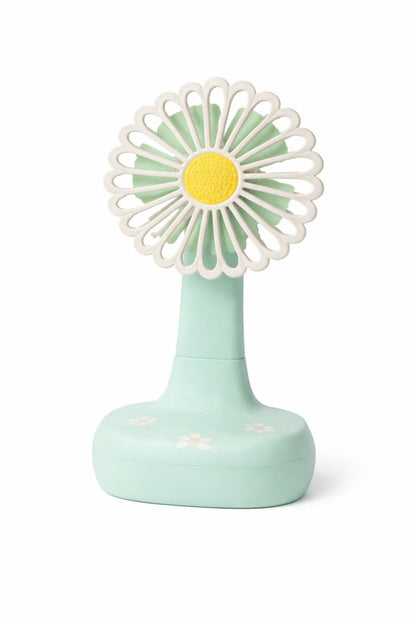 Ventilator birou tip floare margareta, oscilant 90°, 3 viteze, lumina LED, sertar cablu, USB-C, verde
