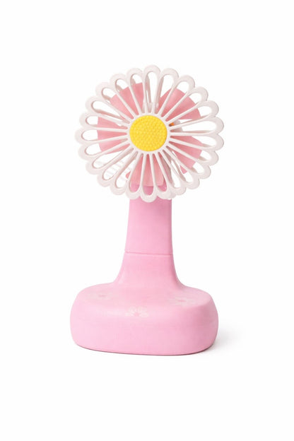 Ventilator birou tip floare margareta, oscilant 90°, 3 viteze, lumina LED, sertar cablu, USB-C, roz
