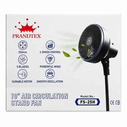Ventilator cu picior 10 inch Prandtex FS-25H, 3 viteze, oscilatie, 80W
