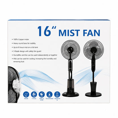 Ventilator cu Umidificator, Negru, 75W, 220V, 3 Viteze, Timer 7.5 Ore, Oscilație 70°