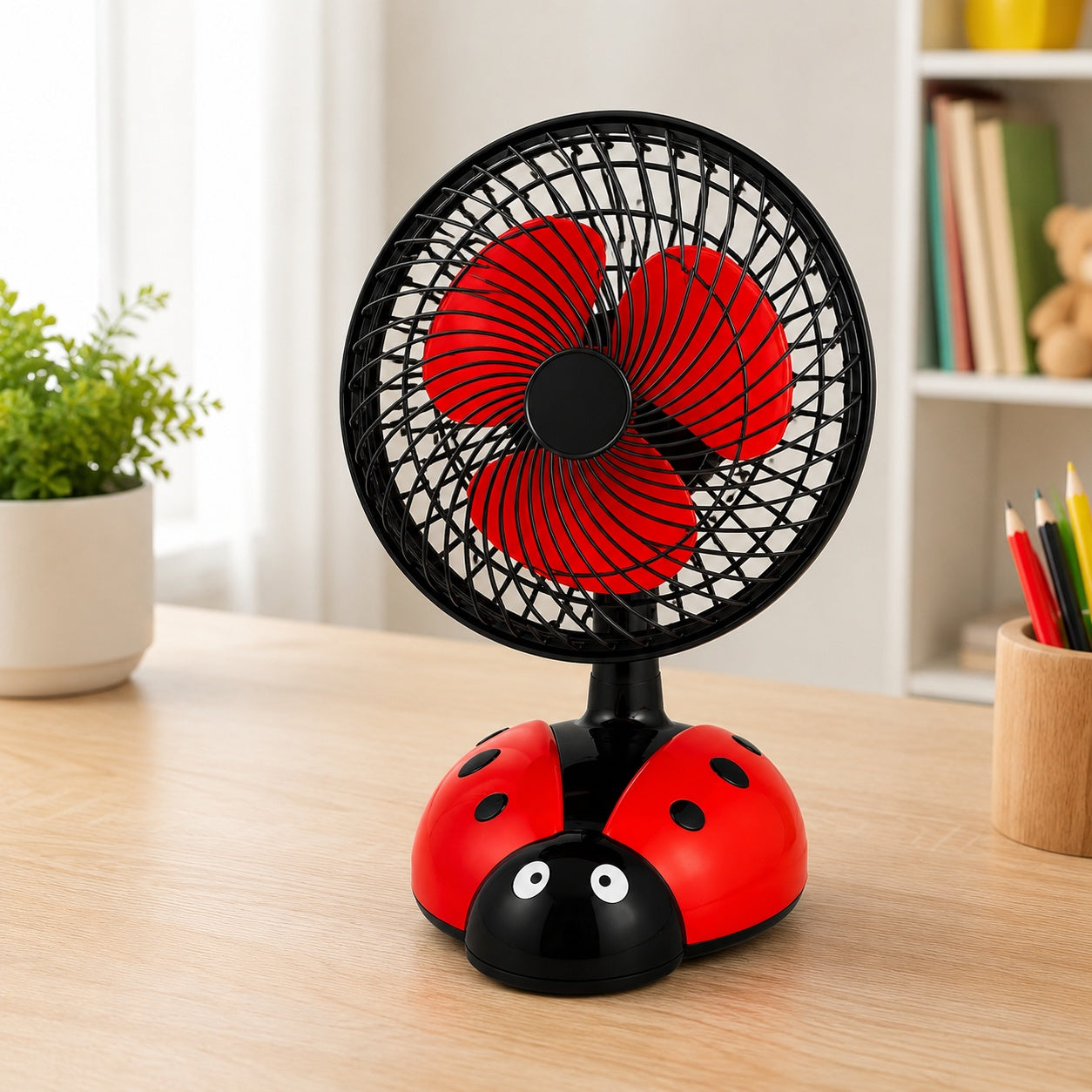 Ventilator de birou cu Buburuza 40 cm – Silențios, USB, Design Drăguț pentru Copii și Birou