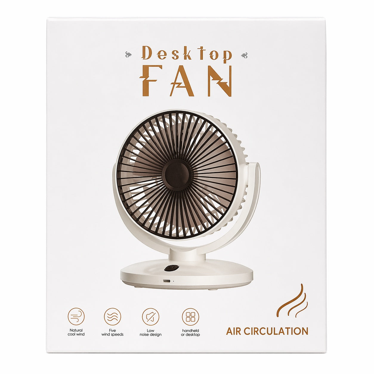 Ventilator de birou reincarcabil alb design compact elegant