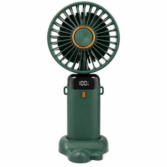 Ventilator de mana verde cu ecran LED afisaj baterie 19x9,5 cm