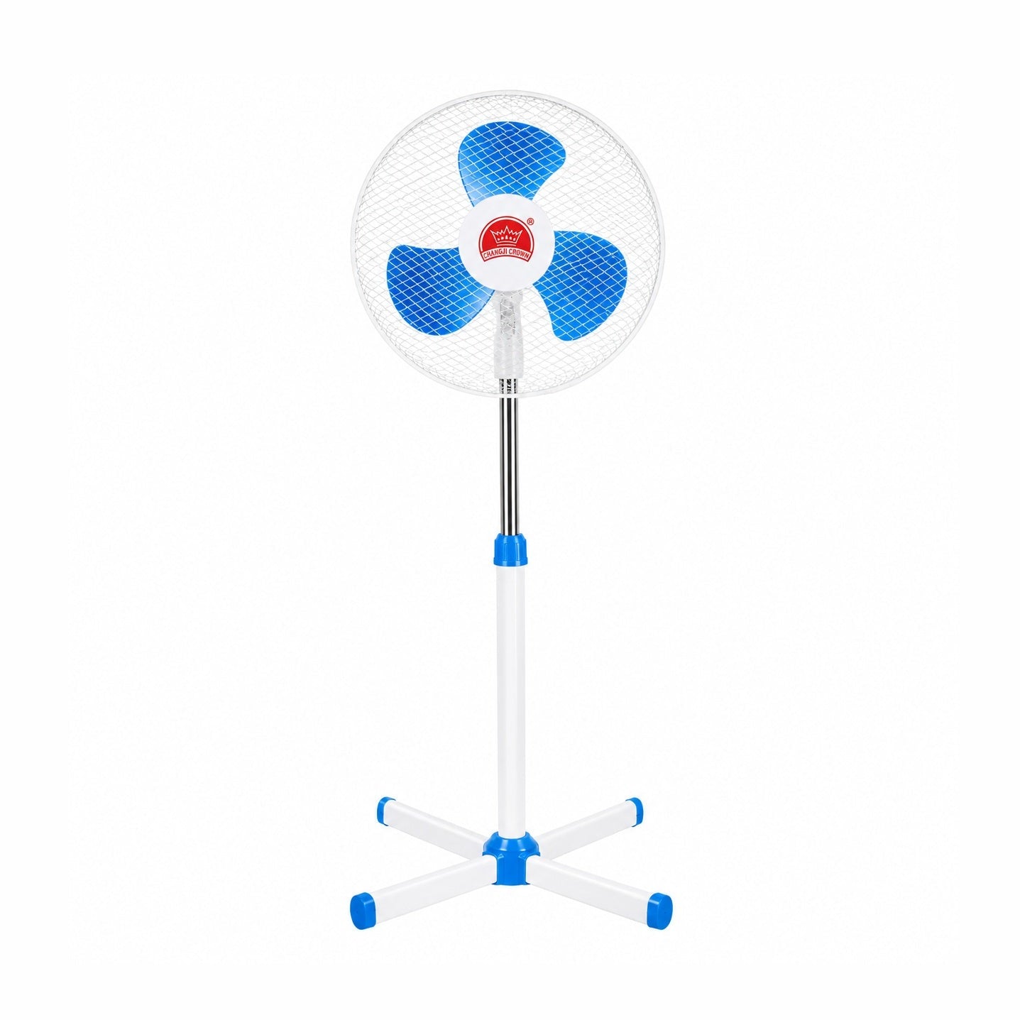 Ventilator de Podea Alb cu Albastru, 3 Pale, 3 Viteze, Înălțime Reglabilă, Silențios și Economic