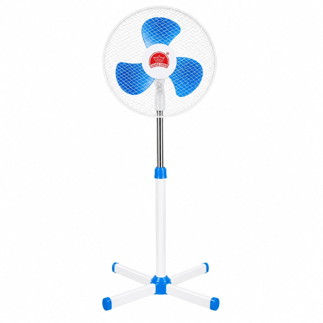 Ventilator de Podea Alb cu Albastru, 3 Pale, 3 Viteze, Înălțime Reglabilă, Silențios și Economic