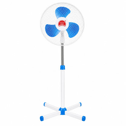 Ventilator de Podea Alb cu Albastru, 3 Pale, 3 Viteze, Înălțime Reglabilă, Silențios și Economic