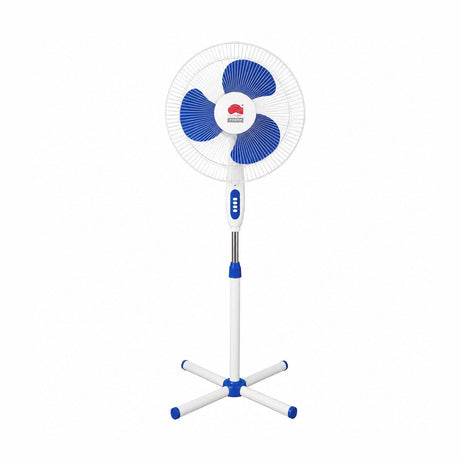 Ventilator de Podea Alb cu Albastru, Înălțime Reglabilă, 3 Viteze, Oscilație, Silențios și Economic