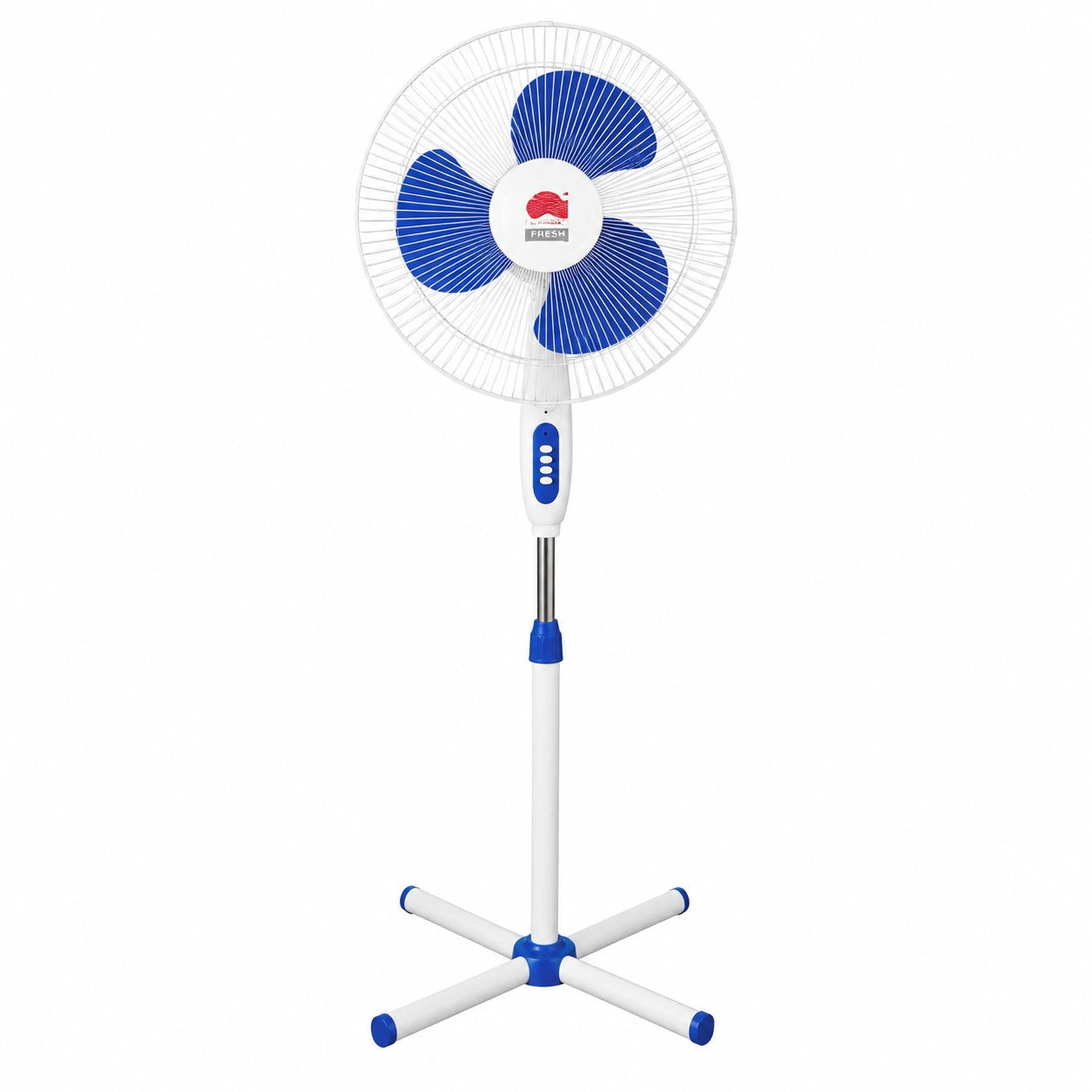 Ventilator de Podea Alb cu Albastru, Înălțime Reglabilă, 3 Viteze, Oscilație, Silențios și Economic