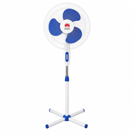Ventilator de Podea Alb cu Albastru, Înălțime Reglabilă, 3 Viteze, Oscilație, Silențios și Economic
