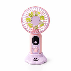 Ventilator portabil cu design labuta animalut, 9 viteze, display digital, suport inclus, mov roz