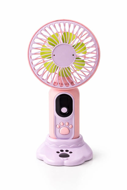 Ventilator portabil cu design labuta animalut, 9 viteze, display digital, suport inclus, mov roz