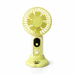 Ventilator portabil cu design labuta animalut, 9 viteze, display digital, suport inclus, crem cu verde