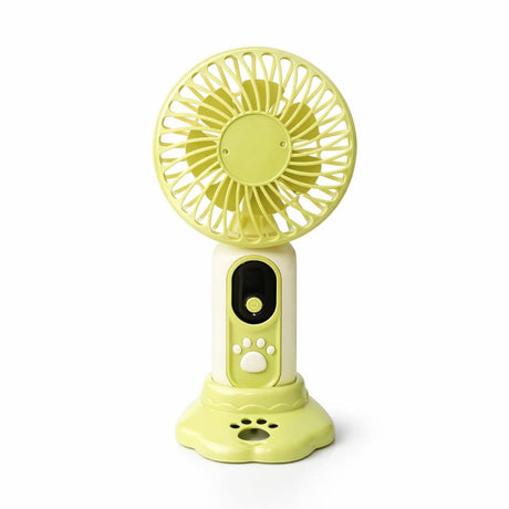 Ventilator portabil cu design labuta animalut, 9 viteze, display digital, suport inclus, crem cu verde