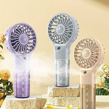 Ventilator portabil cu pulverizare apa, 4 trepte viteza, rezervor apa, reincarcabil USB, mov