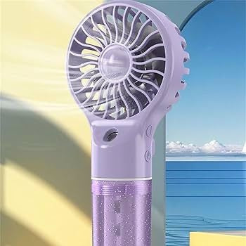 Ventilator portabil cu pulverizare apa, 4 trepte viteza, rezervor apa, reincarcabil USB, mov