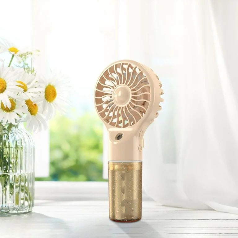 Ventilator portabil cu pulverizare apa, 4 trepte viteza, rezervor apa, reincarcabil USB, portocaliu deschis