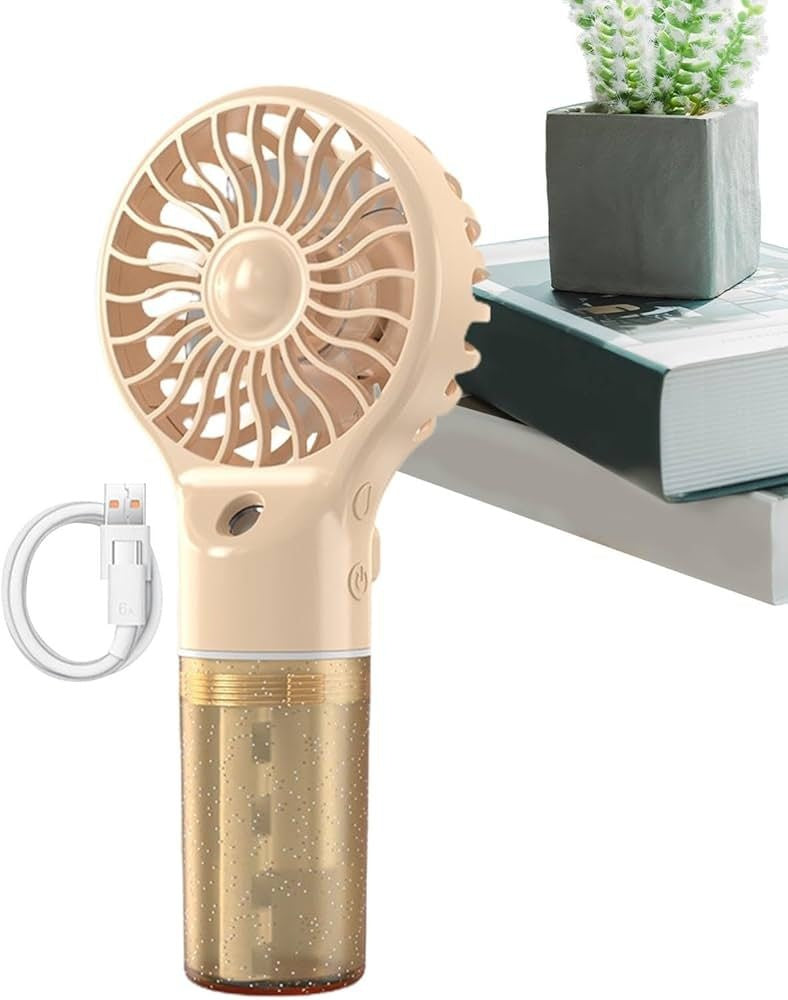 Ventilator portabil cu pulverizare apa, 4 trepte viteza, rezervor apa, reincarcabil USB, portocaliu deschis