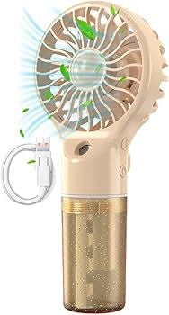 Ventilator portabil cu pulverizare apa, 4 trepte viteza, rezervor apa, reincarcabil USB, portocaliu deschis