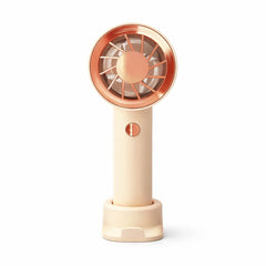 Ventilator portabil elegant, 3 viteze, USB-C, cu snur si suport inclus, crem cu auriu