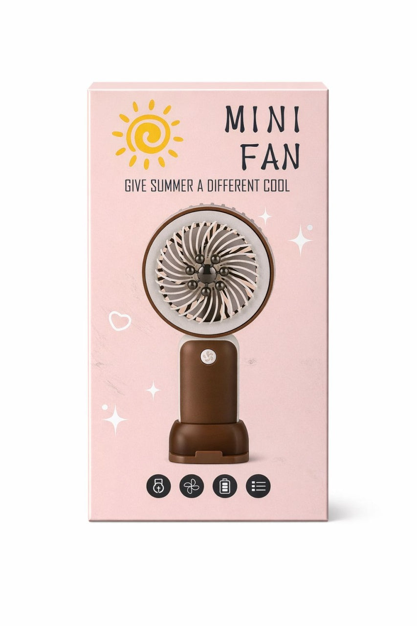 Ventilator portabil mini cu suport, USB, 3 viteze, design floral, alb