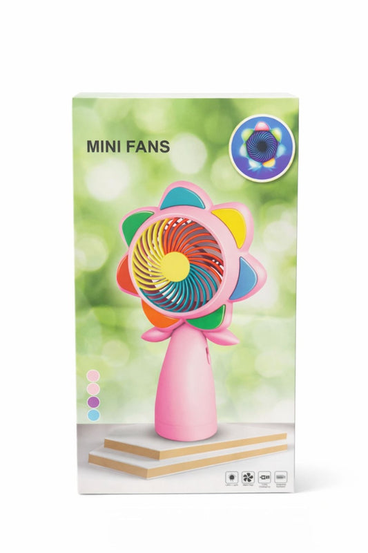 Ventilator portabil mini LED, reincarcabil USB, design colorat, compact, albastru