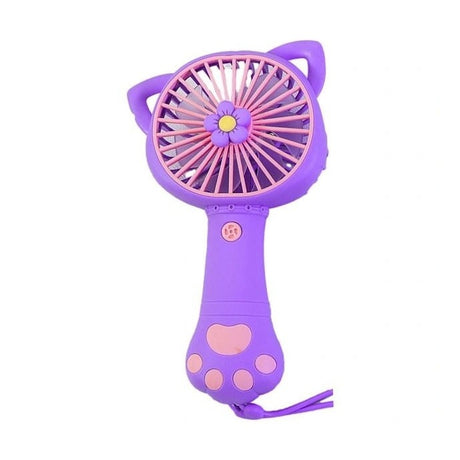 Ventilator portabil pentru copii, reincarcabil USB, 3 trepte viteza, design pisica, mov