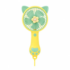 Ventilator portabil pentru copii, reincarcabil USB, 3 trepte viteza, design pisica, galben verde