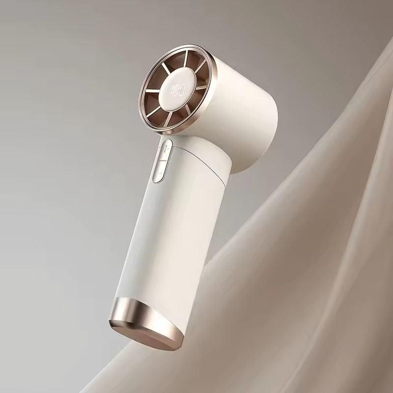 Ventilator portabil reincarcabil USB cu display LED si 100 viteze reglabile, crem